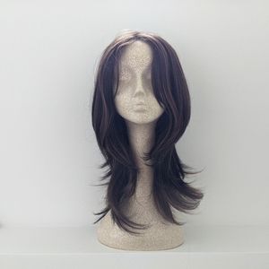 Dark brunette synthetic wig long layers (wolf cut)